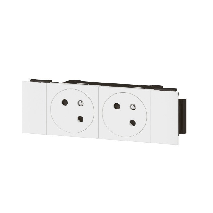 Prise 2X2P+T Surface Mosaic Soluclip Pour Goulotte Clippage Direct - Blanc