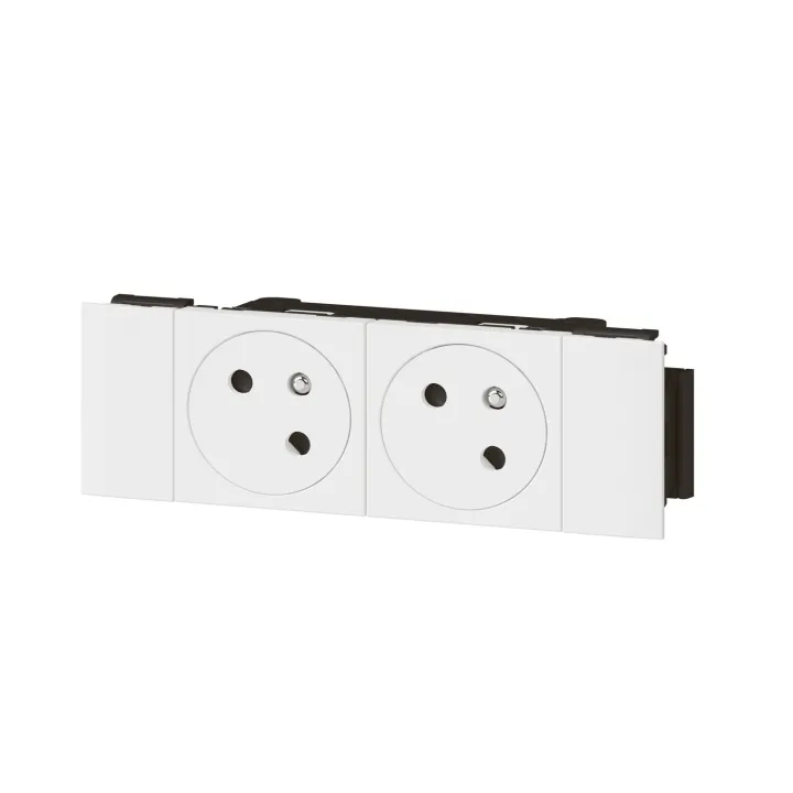 Prise 2X2P+T Surface Mosaic Soluclip Pour Goulotte Clippage Direct - Blanc