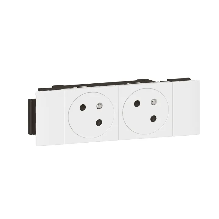 Prise 2X2P+T Surface Mosaic Soluclip Pour Goulotte Clippage Direct - Blanc