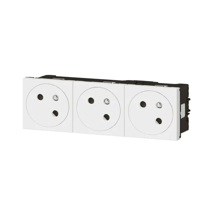 Triple Prise De Courant 2P+T Surface Mosaic Link Racc Latéral 6 Mod - Blanc