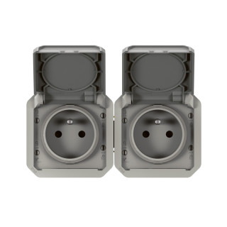 Prise de courant 2x2P+T horizontale Plexo composable gris