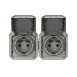 Prise De Courant 2X2P+T Horizontale Plexo Composable Gris