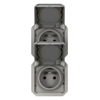 Prise de courant 2x2P+T verticale Plexo composable gris