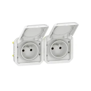 Prise De Courant 2X2P+T Horizontale Plexo Composable Blanc