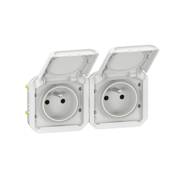 Prise De Courant 2X2P+T Horizontale Plexo Composable Blanc