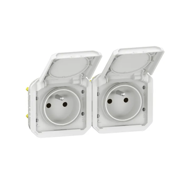 Prise De Courant 2X2P+T Horizontale Plexo Composable Blanc