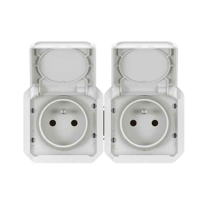 Prise De Courant 2X2P+T Horizontale Plexo Composable Blanc