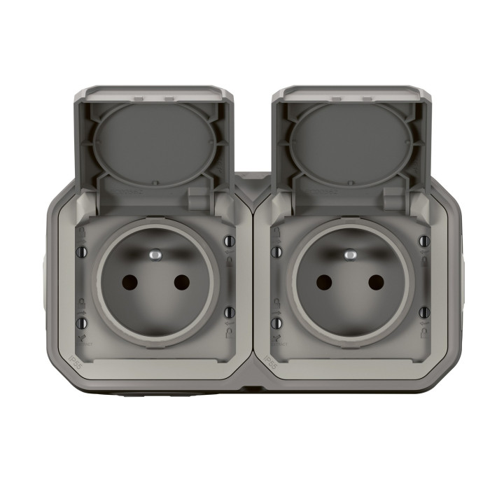 Prise De Courant 2X2P+T Horizontale Plexo Complet Saillie Gris