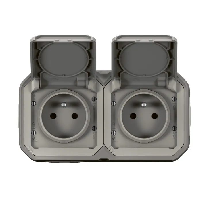Prise De Courant 2X2P+T Horizontale Plexo Complet Saillie Gris