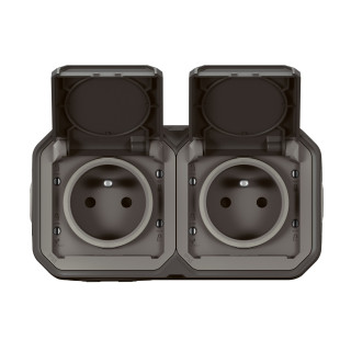 Prise de courant 2x2P+T horizontale Plexo complet saillie anthracite