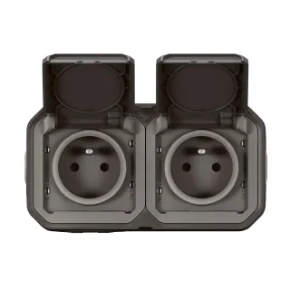 Prise De Courant 2X2P+T Horizontale Plexo Complet Saillie Anthracite