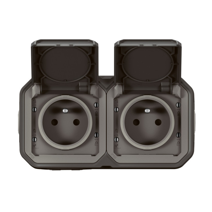 Prise de courant 2x2P+T horizontale Plexo complet saillie anthracite
