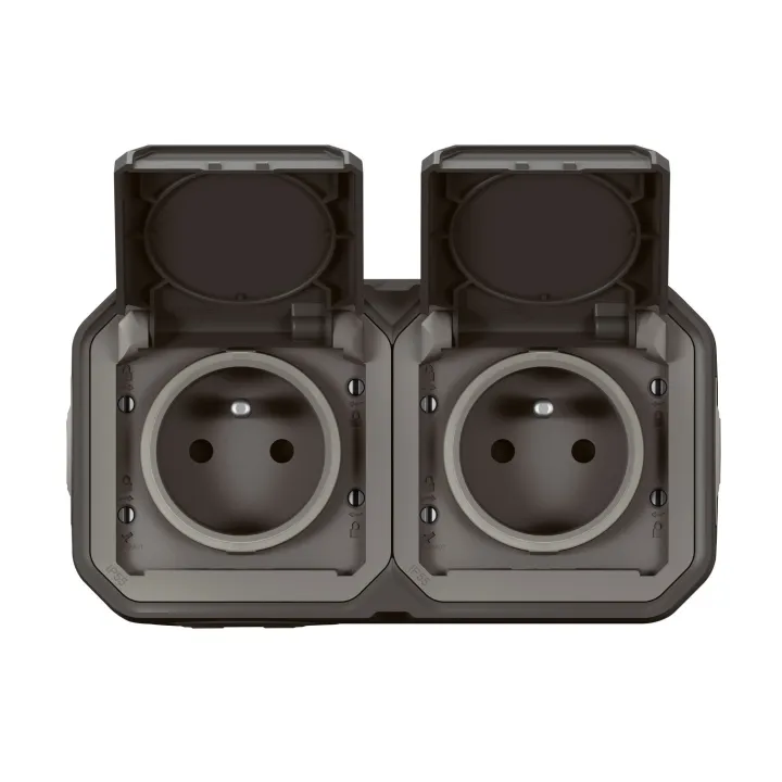 Prise De Courant 2X2P+T Horizontale Plexo Complet Saillie Anthracite