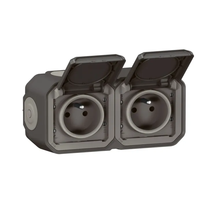 Prise De Courant 2X2P+T Horizontale Plexo Complet Saillie Anthracite