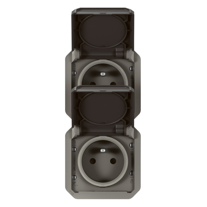 Prise De Courant 2X2P+T Verticale Plexo Composable Anthracite