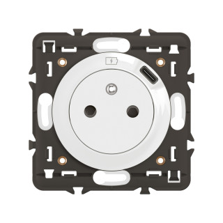 Prise 2P+T avec prise USB Type-C 7,5W Céliane enjoliveur Blanc et support