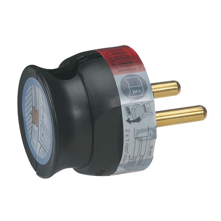 Fiche Plastique 2P 16A Extra-Plate À Sortie Latérale - Noir