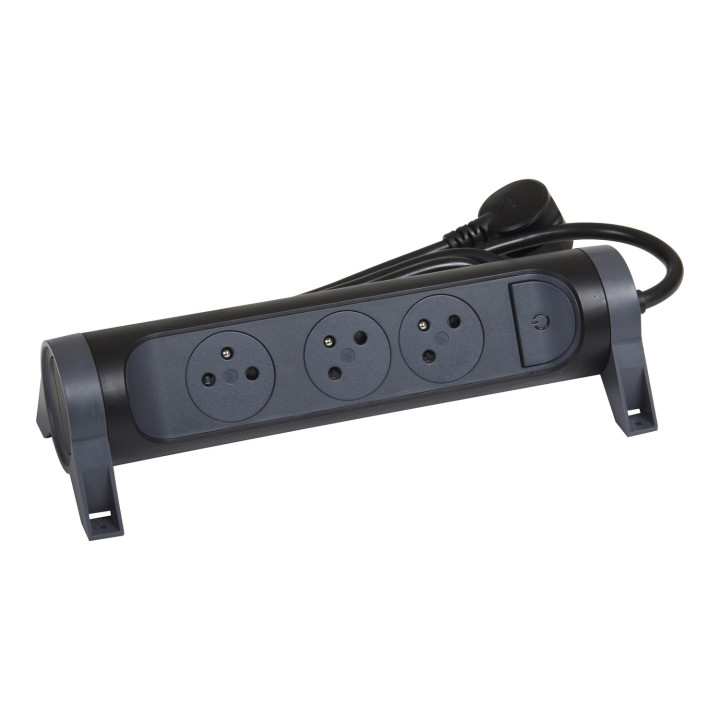 Rallonge 3X2P+T Surface Avec Interrupteur Et Cordon 1,5M 3G 1Mm² - Noir/Gris