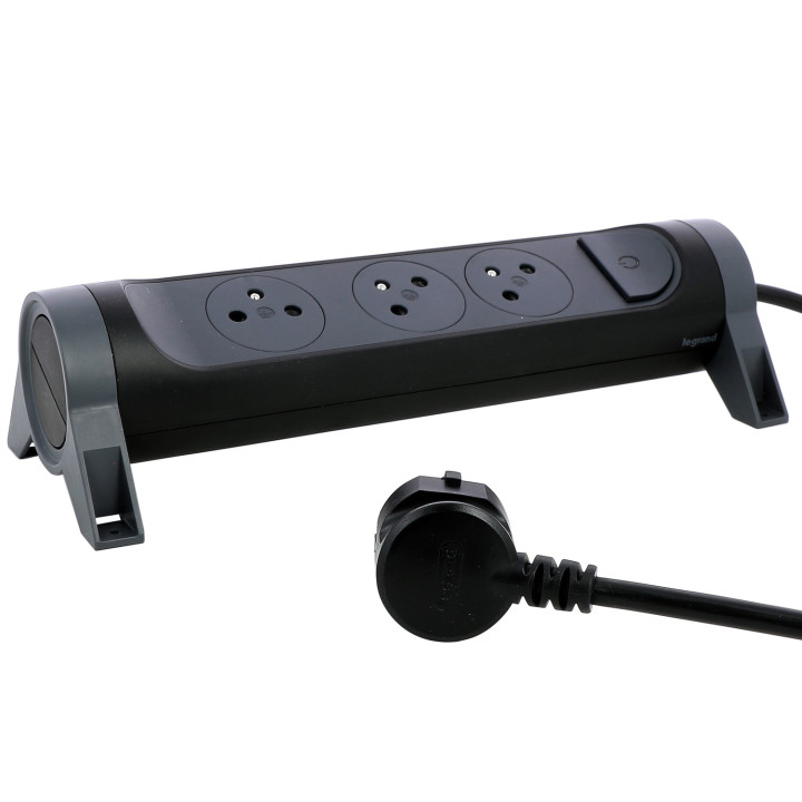 Rallonge 3X2P+T Surface Avec Interrupteur Et Cordon 1,5M 3G 1Mm² - Noir/Gris