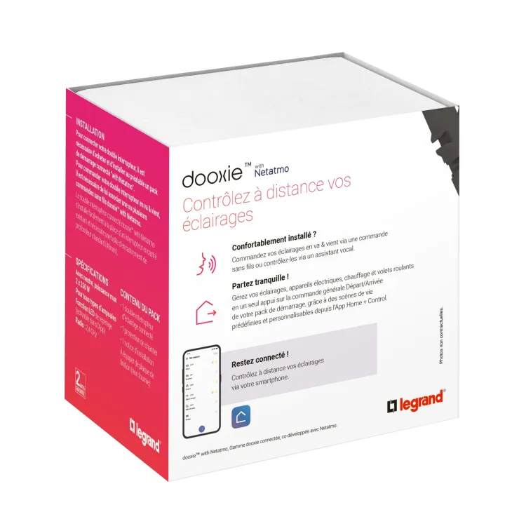 Interrupteur Double Avec Neutre Connecté Dooxie With Netatmo Sans Plaque Blanc