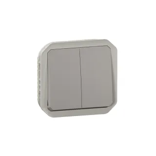 Commande Double Interrupteur Ou Poussoir Plexo Composable Gris