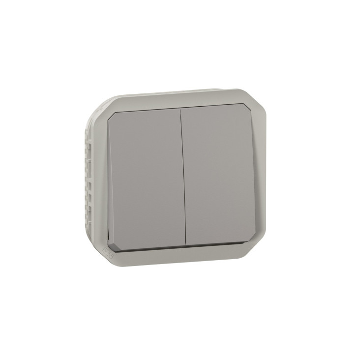 Commande Double Interrupteur Ou Poussoir Plexo Composable Gris