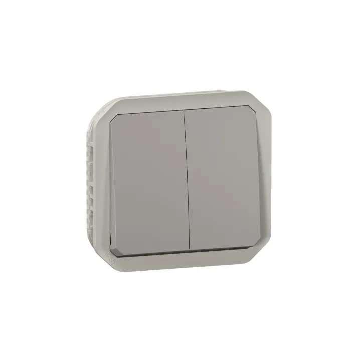 Commande Double Interrupteur Ou Poussoir Plexo Composable Gris