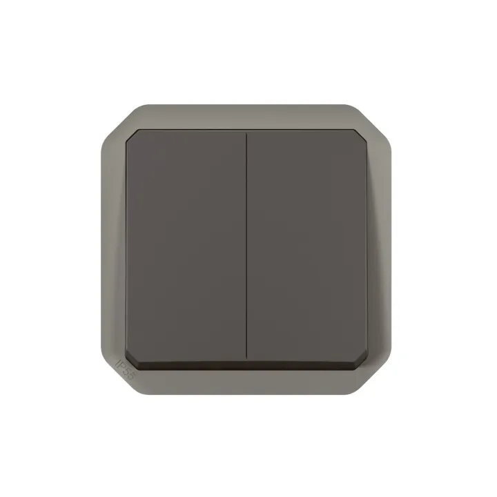 Commande Double Interrupteur Ou Poussoir Plexo Composable Anthracite