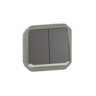 Commande Double Interrupteur Ou Poussoir Lumineux Plexo Composable Anthracite
