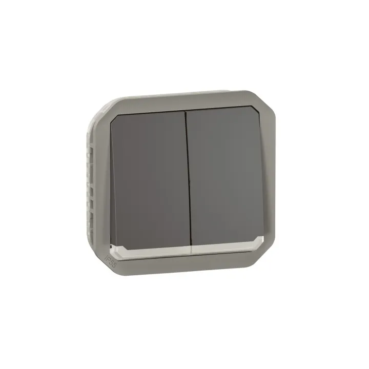 Commande Double Interrupteur Ou Poussoir Lumineux Plexo Composable Anthracite