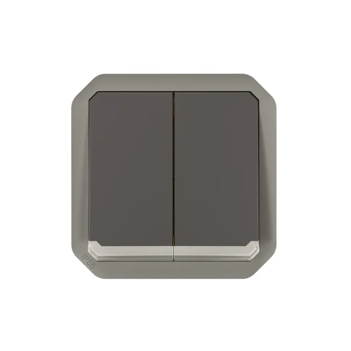 Commande Double Interrupteur Ou Poussoir Lumineux Plexo Composable Anthracite