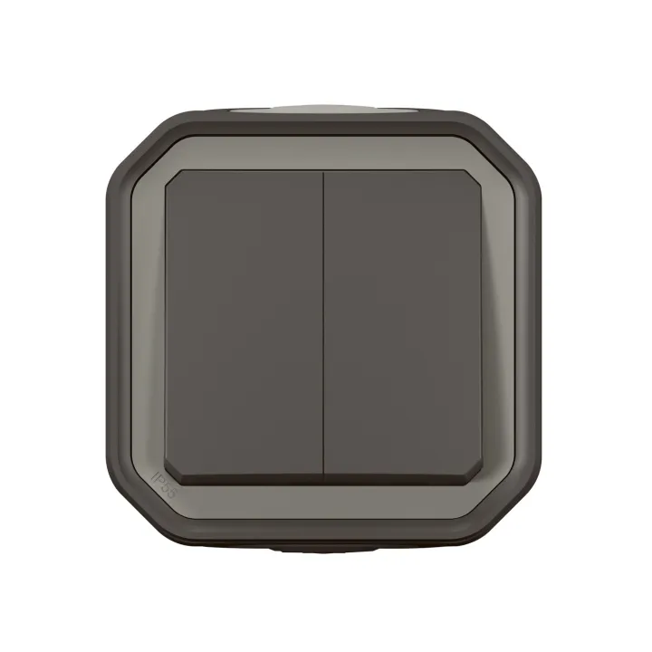 Commande Double Interrupteur Ou Poussoir Plexo Complet Saillie Anthracite