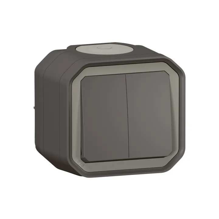 Commande Double Interrupteur Ou Poussoir Plexo Complet Saillie Anthracite