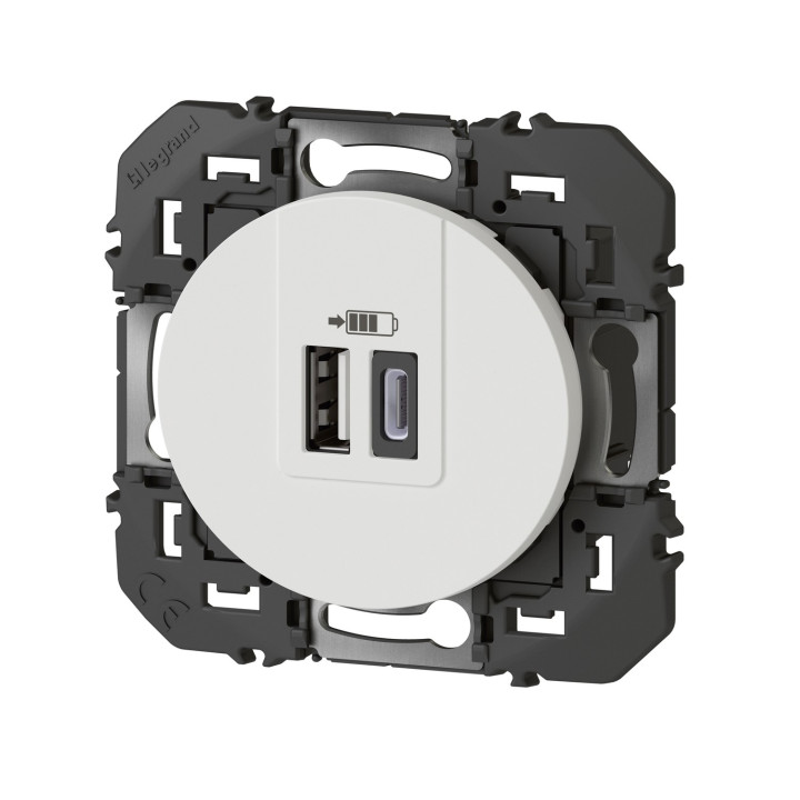 Double Prise Usb 1 Type-A + 1 Type-C Dooxie 3A Finition Blanc