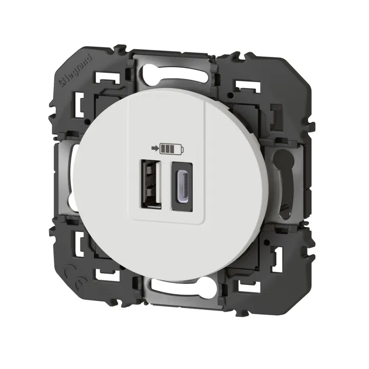 Double Prise Usb 1 Type-A + 1 Type-C Dooxie 3A Finition Blanc
