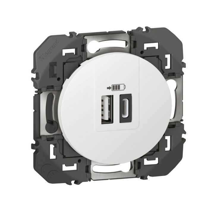Double Prise Usb 1 Type-A + 1 Type-C Dooxie 3A Finition Blanc