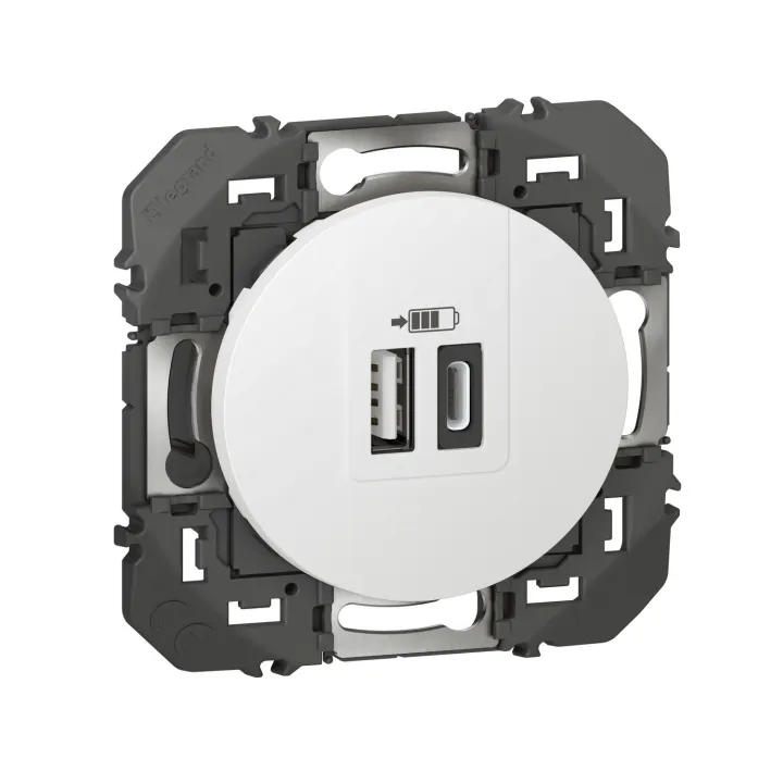 Double Prise Usb 1 Type-A + 1 Type-C Dooxie 3A Finition Blanc