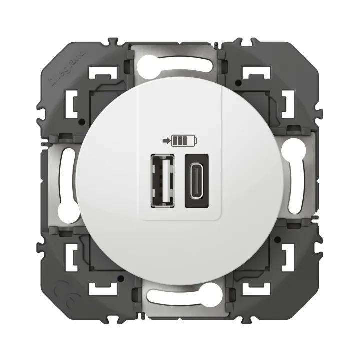 Double Prise Usb 1 Type-A + 1 Type-C Dooxie 3A Finition Blanc