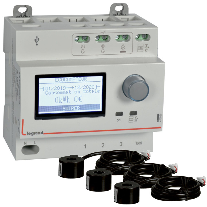Pack Ecocompteur Avec 3 Transformateurs De Courant Fermés 60A