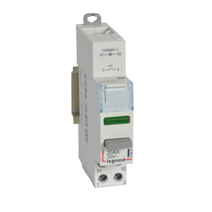 Poussoir Double Fonction Contact 1No + Voyant Led Vert 110-400V~ - 1 Module Din