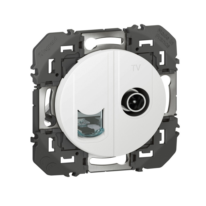 Prise Tv + Rj45 Catégorie 6 Stp Compacte Dooxie Finition Blanc