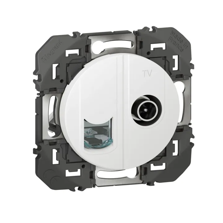 Prise Tv + Rj45 Catégorie 6 Stp Compacte Dooxie Finition Blanc