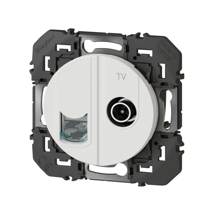 Prise Tv + Rj45 Catégorie 6 Stp Compacte Dooxie Finition Blanc