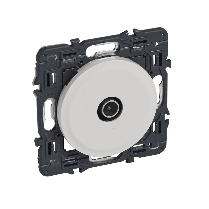 Prise Tv Simple Mâle Ø9,52Mm Céliane Avec Enjoliveur Blanc Et Support