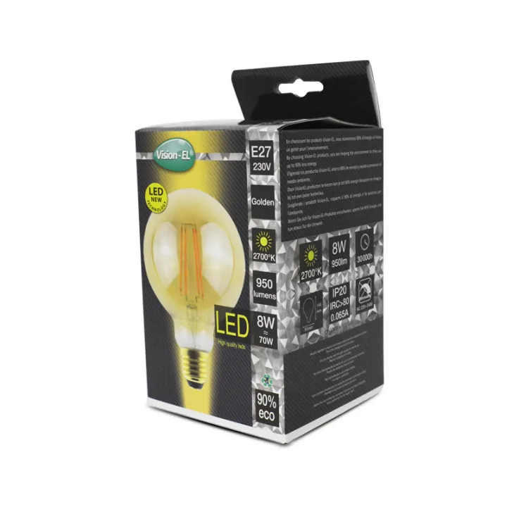 Ampoule Led Fil Cob Globe G95 E27 8W 2700K Golden Boite