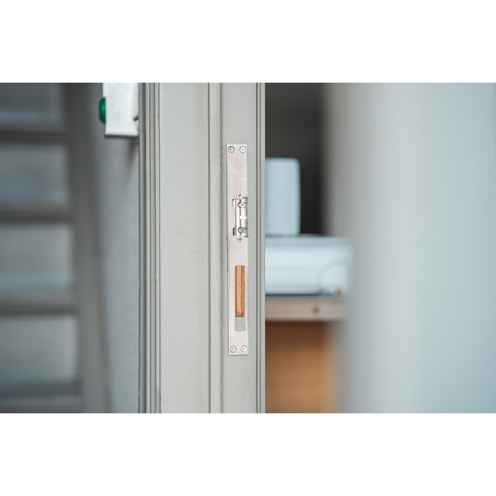 Gâche Symétrique 2 Temps 10/24V Ac/Dc 67Mm + Contact + Têtière Inox