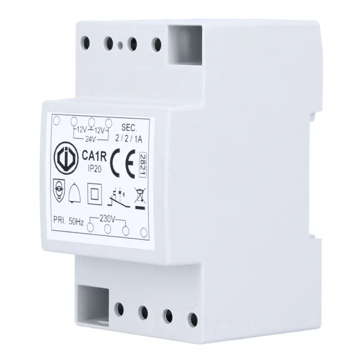 Transformateur 12/24V Ac - 1/2 A - Classe Ius - En 61558-8 - Rail Din - 3 Module
