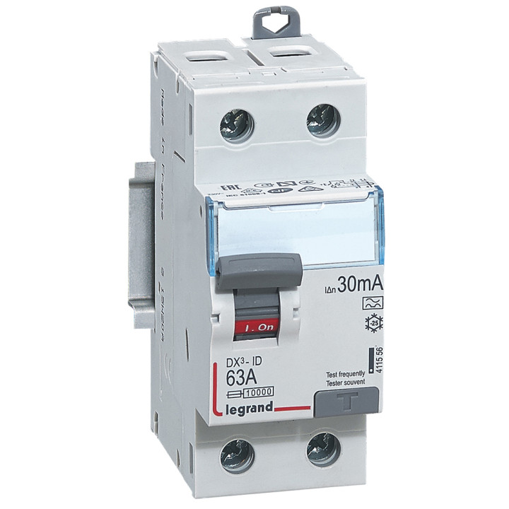 Interrupteur Différentiel Dx³-Id Haut/Bas Vis - 2P 230V~ 63A Typea 30Ma - 2 Mod