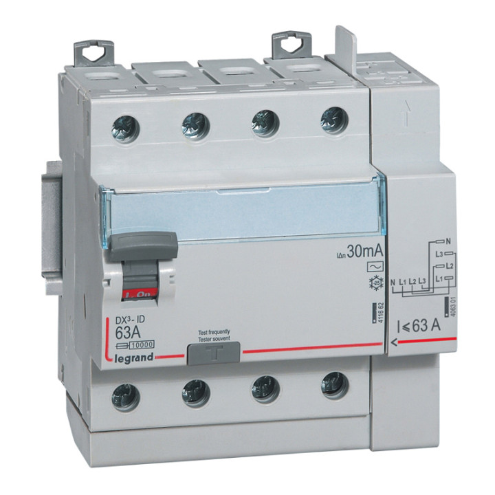 Interrupteur Différentiel Dx³-Id Haut Vis/Haut Auto 4P 400V~ 63A Ac 30Ma - 5 Mod