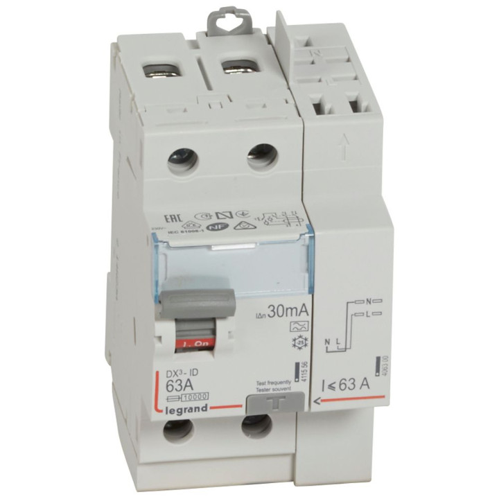 Interrupteur Différentiel Dx³-Id Haut Vis/Haut Auto 2P 230V~ 63A A 30Ma - 3 Mod